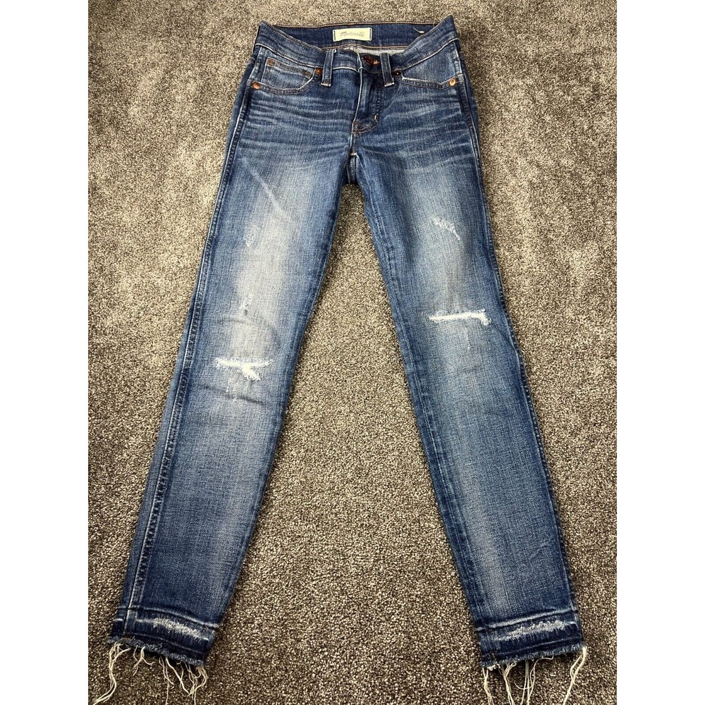 Madewell 9" High Rise Skinny Jeans Womens 23R Blue Distressed Stretch Raw Hem